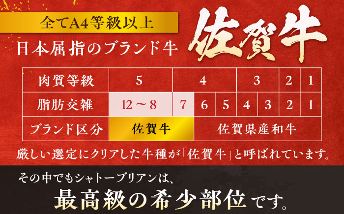 【12回定期便】 ＜最高級！とろける希少部位＞ 佐賀牛 シャトーブリアン 200g×2枚 総量4.8kg 吉野ヶ里町/やま田商店 ステーキ[FCH018]