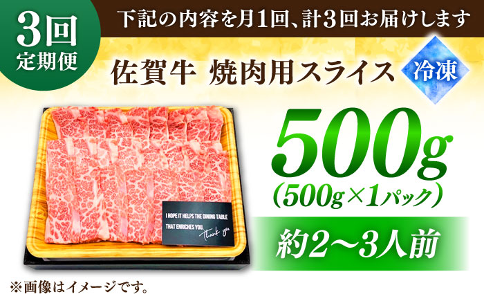 【3回定期便】 艶さし！ 佐賀牛 焼肉用 計1.5kg （500g×3回） ※バラ・肩ロース・モモのいずれかの部位※ 吉野ヶ里町 [FDB033]