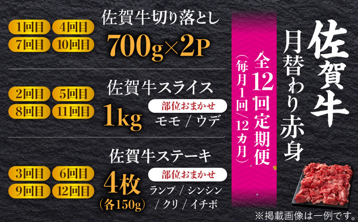 【2026年2月以降発送開始】【全12回】【最高級のヘルシーお肉】佐賀牛 あっさり赤身定期便 総計12kg【ミートフーズ華松】 [FAY021]