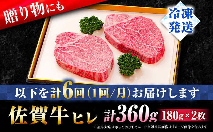 【全6回定期便】佐賀牛ヒレステーキ180g×2枚 総計2.16kg [FBX019]