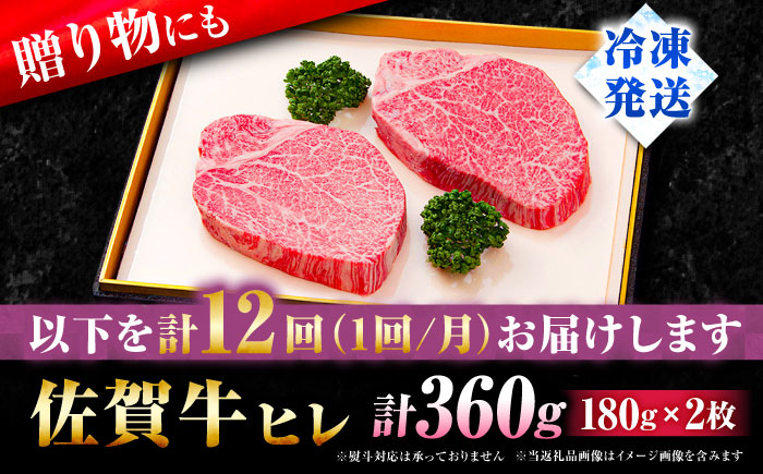 【全12回定期便】佐賀牛ヒレステーキ180g×2枚 総計4.32kg [FBX036]