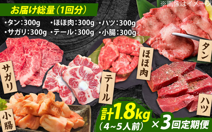 【全3回定期便】佐賀牛6種食べ比べ！ ホルモンバラエティセット 5.4kg 4-5人前 タン・小腸など 吉野ヶ里町/やきとり紋次郎 [FCJ104]