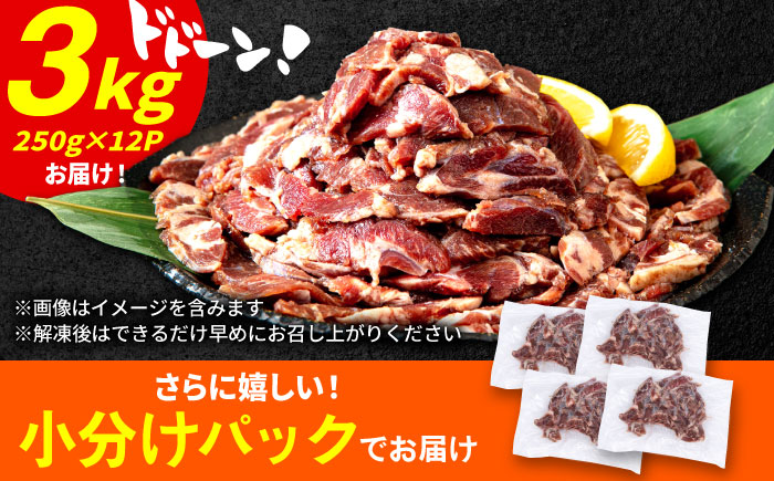 極上塩うまタレ 味付け牛タン 3kg(250g×12) 細切れ 小分け 吉野ヶ里町/やきとり紋次郎 [FCJ108]