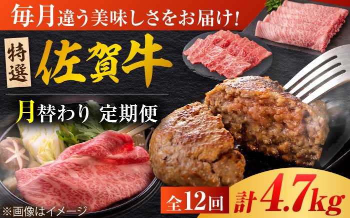 【全12回定期便】＜20万コース＞特選佐賀牛 月替わりバラエティパック 計4.7kg 株式会社弥川/吉野ヶ里町 [FCV004]