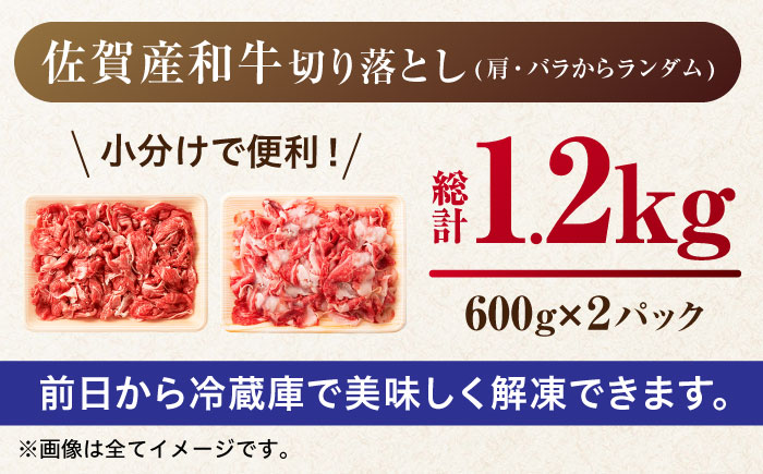 【不揃い訳あり・部位おまかせ】佐賀産和牛 切り落とし 肩orバラ 600g×2 計1.2kg 牛肉 吉野ヶ里町[FDB001]