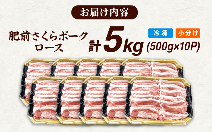 肥前さくらポーク ロース 500g × 10パック 計 5kg しゃぶしゃぶ 豚 豚肉 大容量 吉野ヶ里町/上場食肉 [FDQ005]