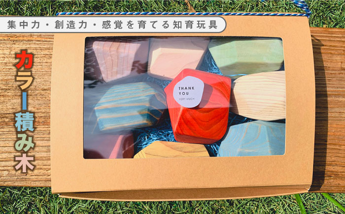 集中力・創造力・感覚を育てる知育玩具☆カラー積み木 吉野ヶ里町/Dondonyokunaru  [FCF007]