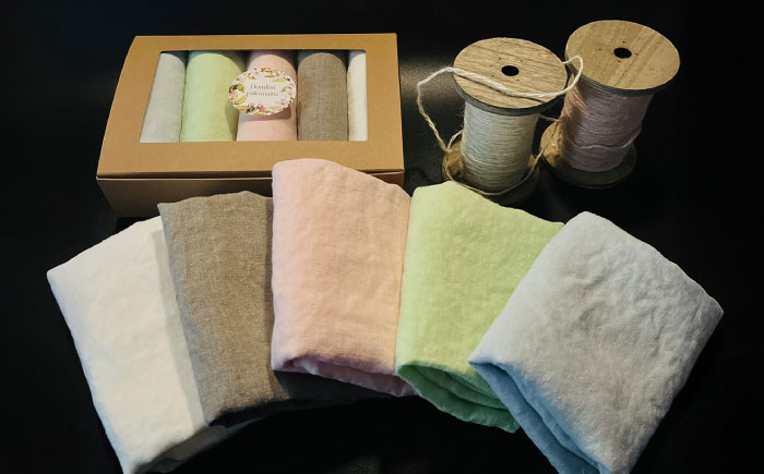 柔らか加工のリネン100％のフェイスタオル5枚（5色）セット 吉野ヶ里町/どんどん良くなる [FCF076]