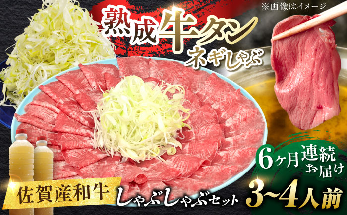 【全6回定期便】佐賀産和牛 牛タンしゃぶしゃぶセット 500g 計3kg 吉野ヶ里町/やきとり紋次郎 [FCJ060]