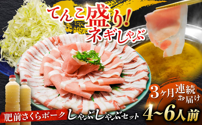 【全3回定期便】白髪ネギてんこ盛り！肥前さくらポーク 豚しゃぶセット（ロース・バラ） 計3kg 4-6人前  吉野ヶ里町/やきとり紋次郎 [FCJ096]