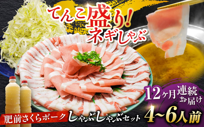 【全12回定期便】白髪ネギてんこ盛り！肥前さくらポーク 豚しゃぶセット（ロース・バラ） 計12kg 4-6人前  吉野ヶ里町/やきとり紋次郎 [FCJ098]