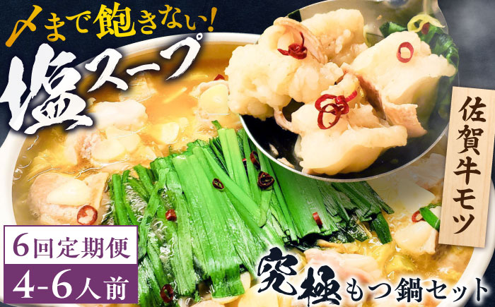 【全6回定期便】何度食べても飽きない美味しさ！こだわり佐賀牛100% もつ鍋セット 1kg(250g×4) 4~6人前 スープ・ちゃんぽん麺付 吉野ヶ里町/やきとり紋次郎 [FCJ102]