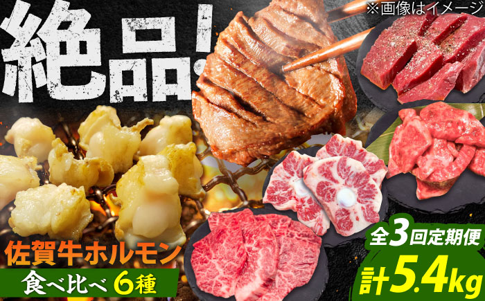 【全3回定期便】佐賀牛6種食べ比べ！ ホルモンバラエティセット 5.4kg 4-5人前 タン・小腸など 吉野ヶ里町/やきとり紋次郎 [FCJ104]