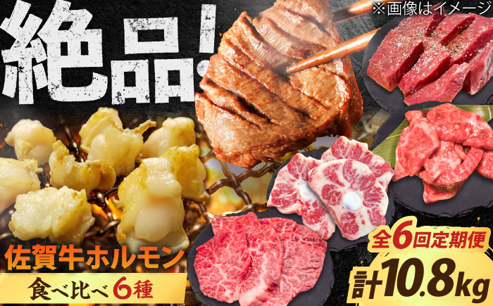 【全6回定期便】佐賀牛6種食べ比べ！ ホルモンバラエティセット 10.8kg 4-5人前  タン・小腸など 吉野ヶ里町/やきとり紋次郎 [FCJ105]