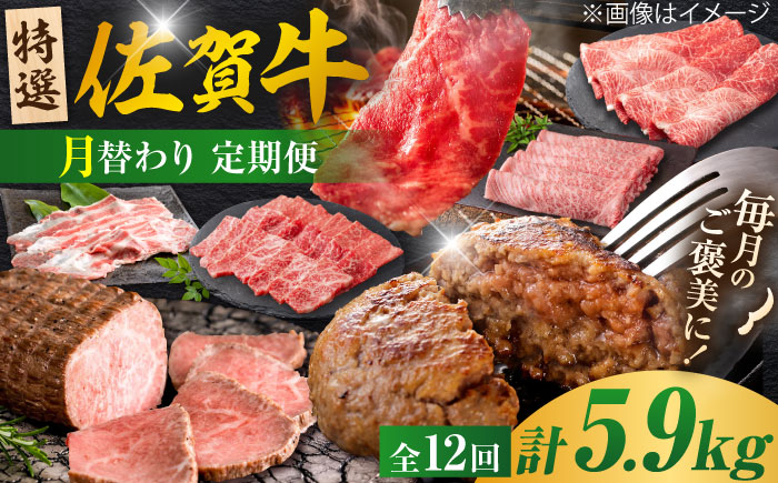 【全12回定期便】＜30万コース＞特選佐賀牛 月替わりバラエティパック 計5.9kg 株式会社弥川/吉野ヶ里町 [FCV005]