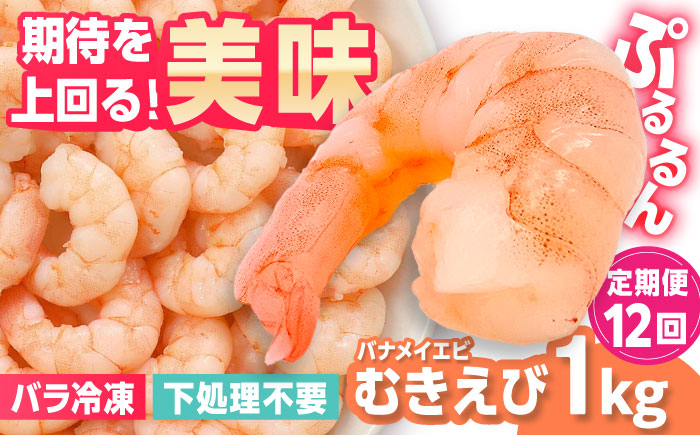 【全12回定期便】背ワタ除去済み！ぷりぷりむきえび 計12kg（500g×2袋×12回）吉野ヶ里町/EBI研究所 [FDE004]