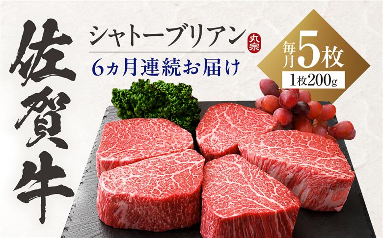 【全6回定期便】佐賀牛 ヒレシャトーブリアン 200g×5枚 吉野ヶ里町/丸宗ミート ステーキ[FDP007]