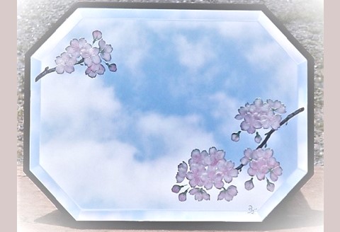 里山彩鏡・桜置き型面取り鏡【鏡 桜 サンドブラスト 置き型 面取り 優美 高級感 天然木】 K024070