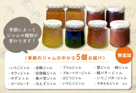 季節の宝石 無添加手作りジャム 5種【ジャム 無添加 手作り 季節の果物 季節のジャム 旬の果実 採れたて 安心 詰合せ】 K070006
