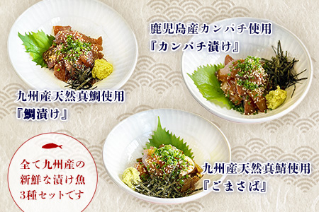 魚よし特製 漬け魚3種セット【新鮮な刺身 漬け魚3種セット ごまさば 天然鯛 カンパチ 1食分 真空パック 漬けダレ付き わさび付き】K095012