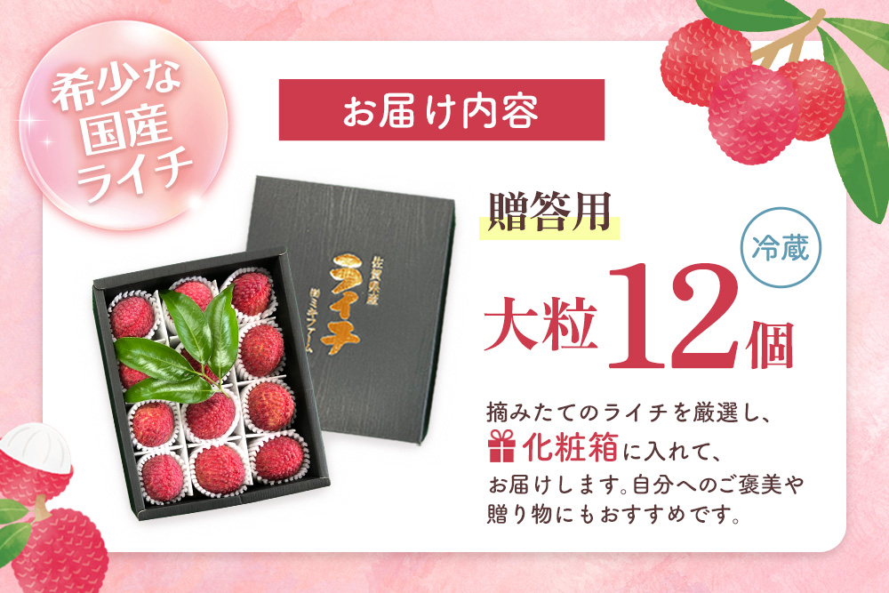 【先行受付】佐賀県産ライチ 大粒12個入(贈答用)【生ライチ ライチ 生 基山町産 贈答用 貴重 国産 大粒 新鮮 フレッシュ 肉厚 お中元 贈り物】K060009