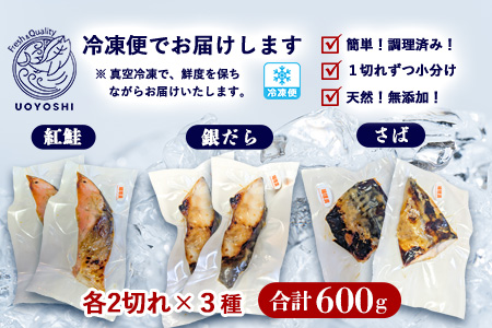 魚よし 特製 無添加 切身3種 味噌漬けセット(銀だら、紅鮭、さば)焼き 調理済み【小分け 真空パック真空個包装 簡単調理 健康志向 温めるだけ 冷凍 レンチン お弁当 お手軽】K095021