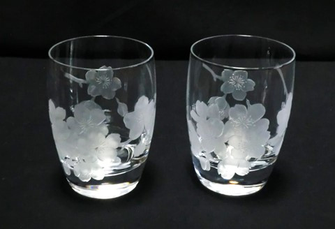 桜乃夢(桜の樽型オールドグラス)2個入り【グラス クリスタル 桜 キレイ 上品 優美 お祝い プレゼント 記念日 ギフト ご褒美 オリジナル 土産 桐箱】 K024079