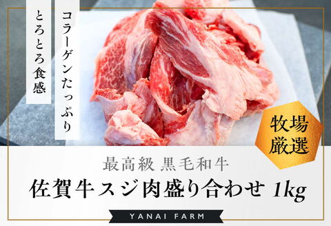 《佐賀牛》梁井 コラーゲンたっぷり スジ肉盛り合わせ 1kg【佐賀牛 スジ肉 コラーゲン ぷるぷる やわらか 煮込み料理 美味しい ブランド肉】K081031