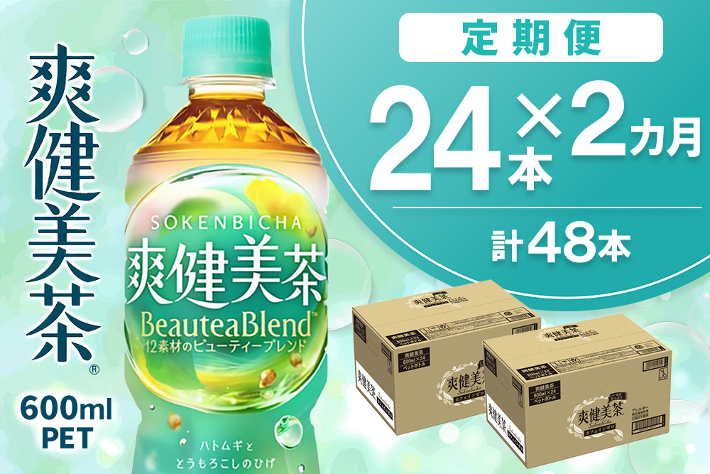 【2か月定期便】爽健美茶  600mlPET(24本)【コカコーラ カフェインゼロ 定期便 香ばしい おいしい お茶 ハトムギ 玄米 ドクダミ ペットボトル 備蓄 防災 熱中症】K090455