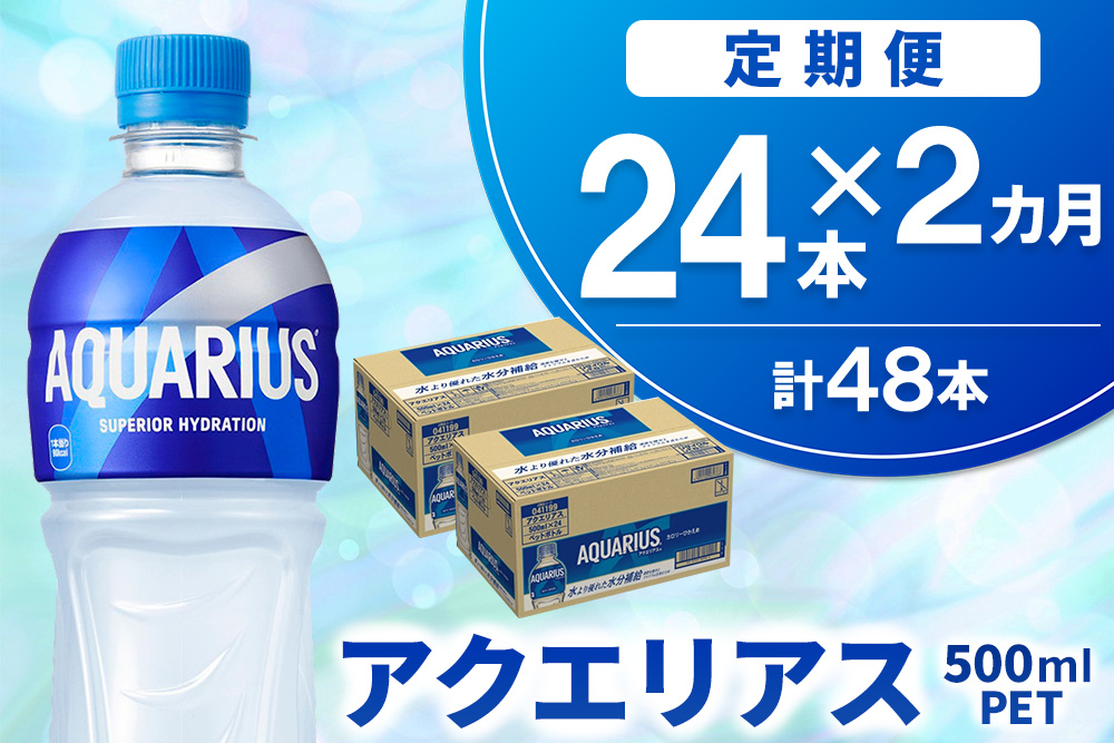 【2か月定期便】アクエリアス 500mlPET×24本【コカコーラ 熱中症対策 スポーツ飲料 水分補給 ペットボトル 健康 ミネラル アミノ酸 クエン酸 常備 保存】K090456