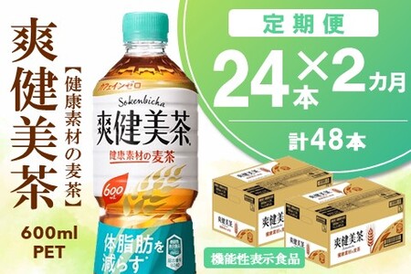 [2カ月定期便]爽健美茶 健康素材の麦茶 600mlPET×24本(合計2ケース)[機能性表示食品][コカコーラ ローズヒップ 定期便 健康 おいしい 飲料 ポリフェノール