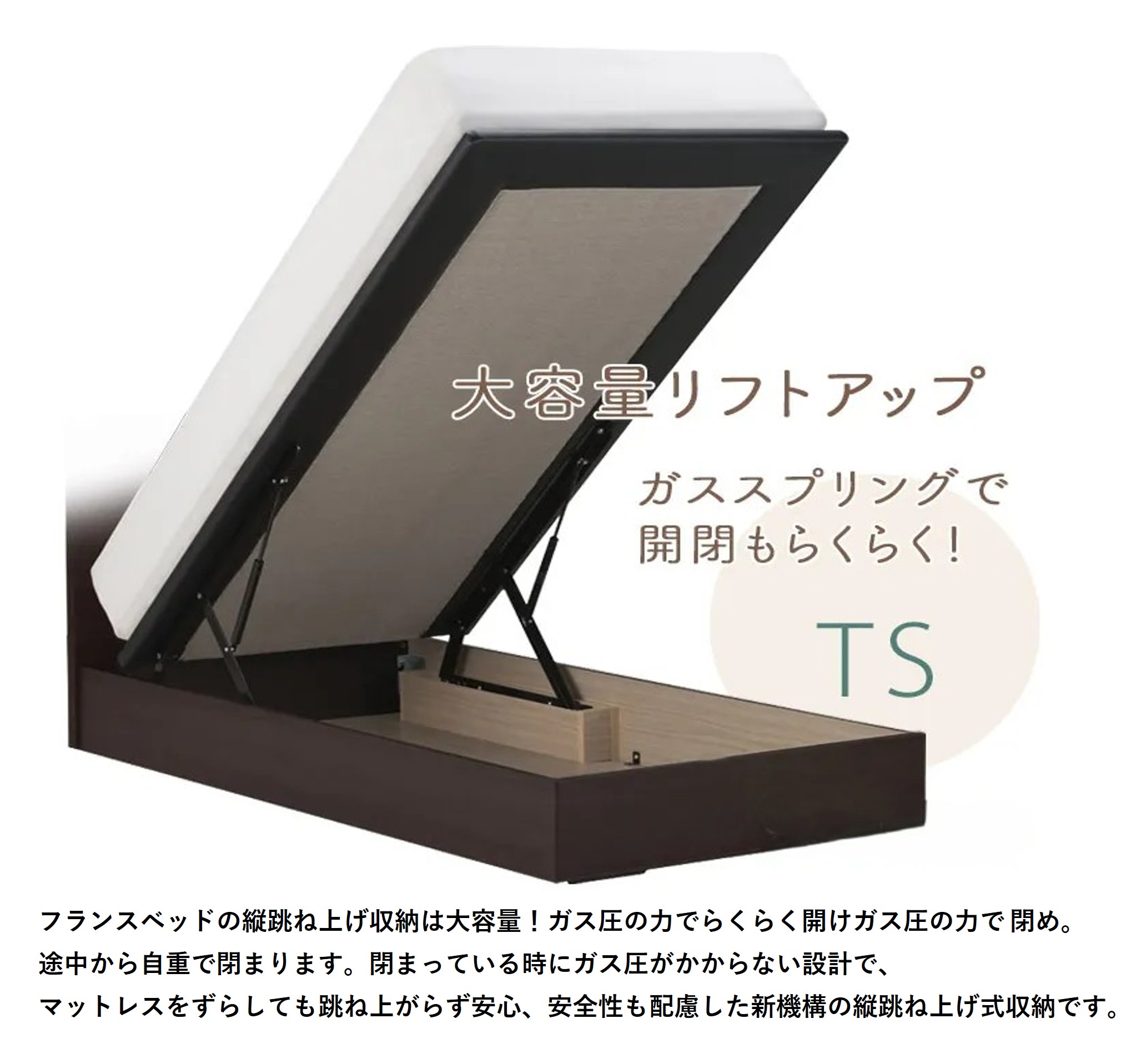 フランスベッド ファディア FAD-F1 TS（縦跳ね上げ収納260mm） 【 マットレスセット 】 M セミダブル