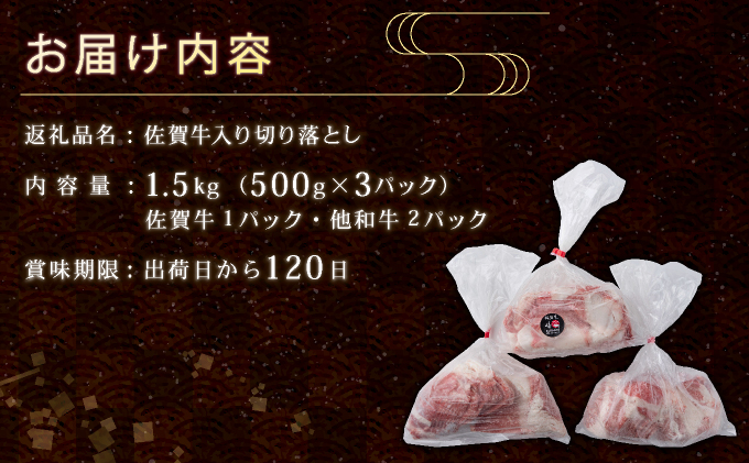 【訳あり】佐賀牛入り 牛切り落とし1.5㎏（500g×3p）【B-1101-N】