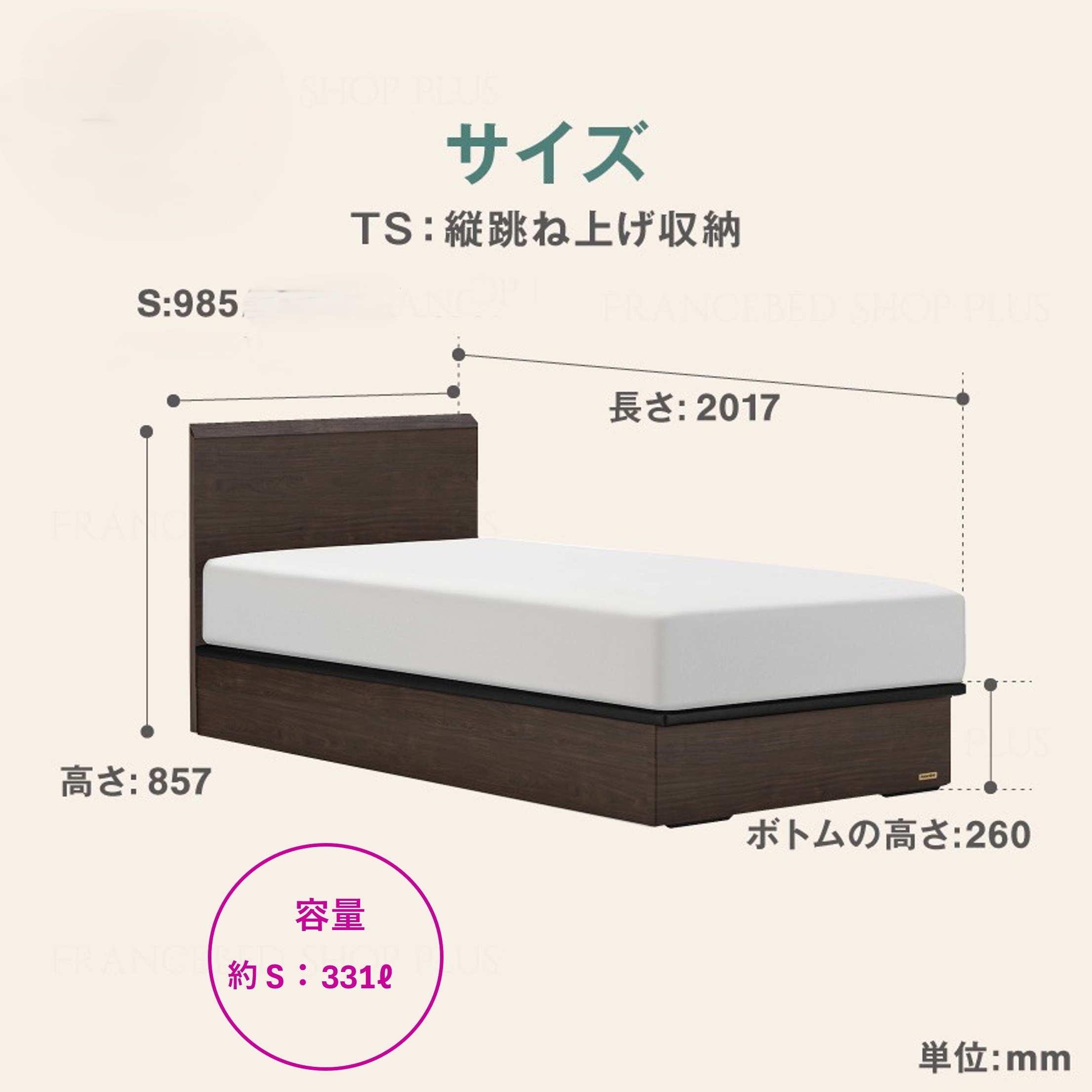 フランスベッド ファディア FAD-F1 TS（縦跳ね上げ収納260mm） 【 フレームのみ 】 S シングル R-304
