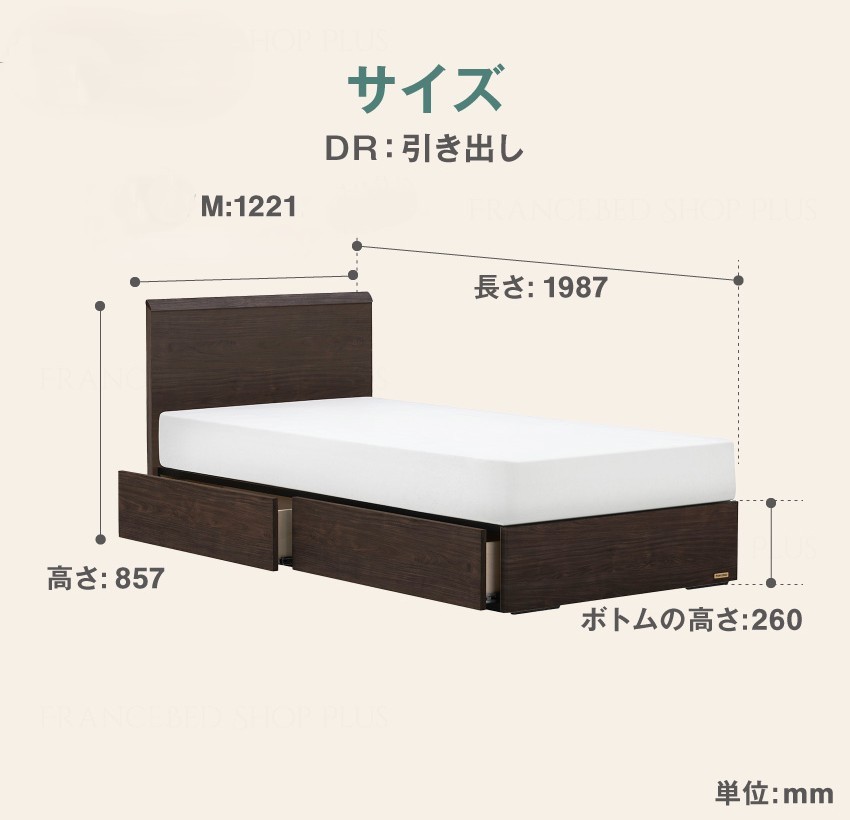 フランスベッド ファディア FAD-F1 DR（引き出し付き260mm） 【 フレームのみ 】 M セミダブル Q-397
