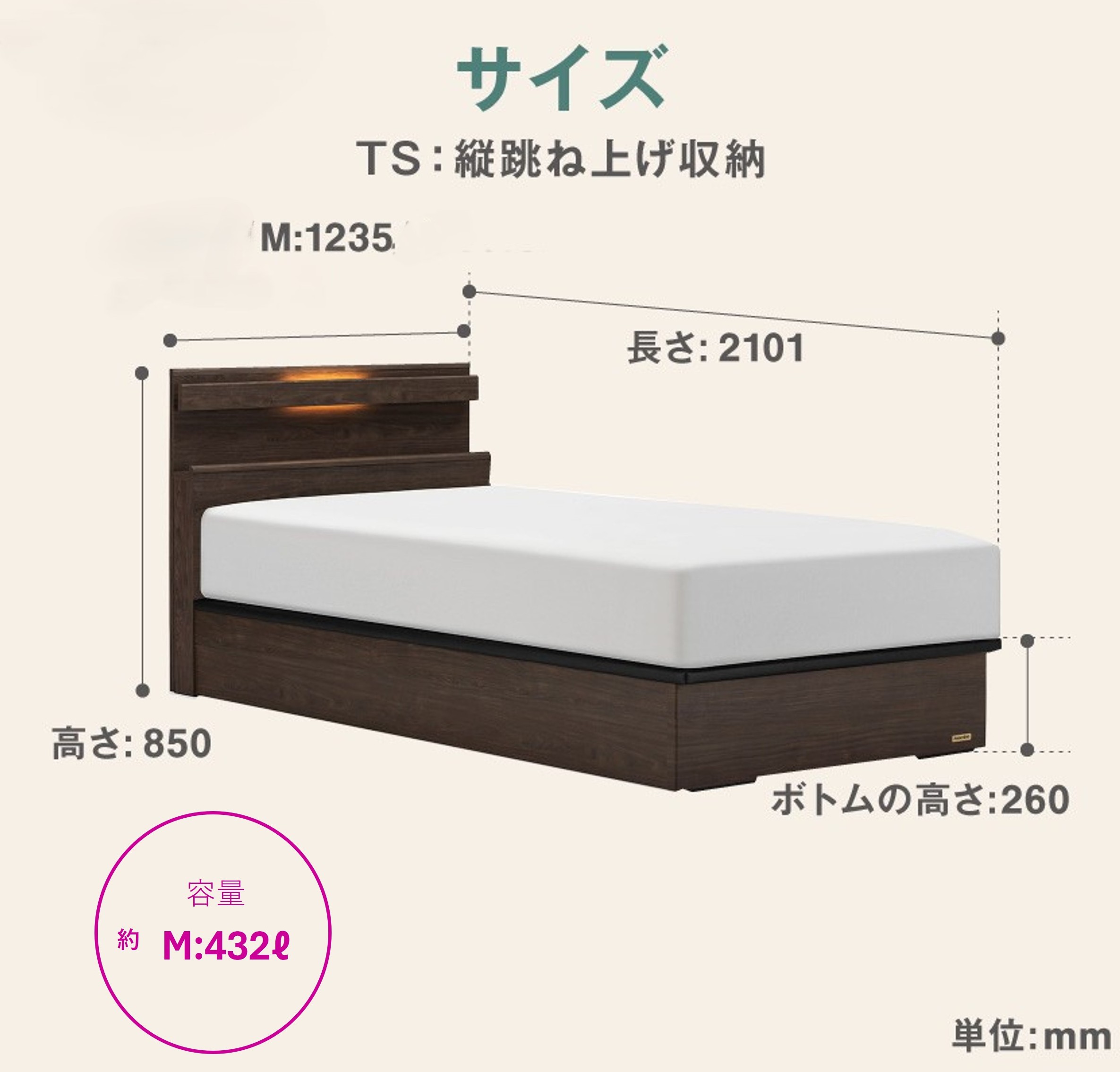 フランスベッド ファディア FAD-C1 TS（縦跳ね上げ収納260mm） 【 マットレスセット 】 M セミダブル