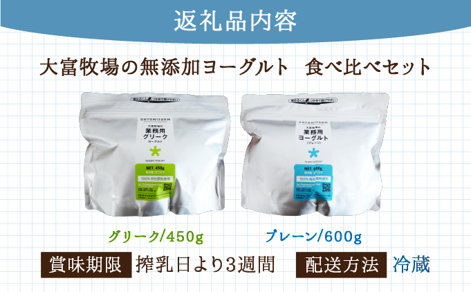 大富牧場の無添加ヨーグルト 食べ比べセット プレーン600g / グリーク400g