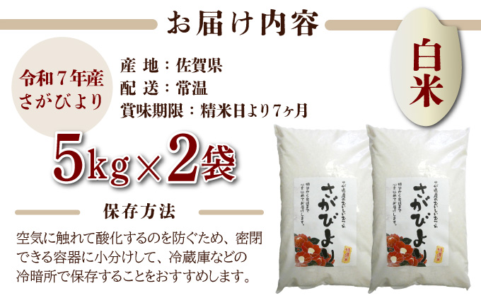 特選米100%!令和7年産さがびより(精白米) 10kg 【D-686-V】