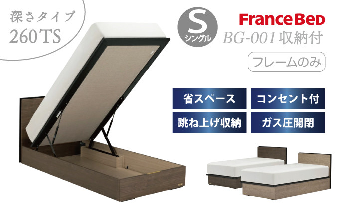 フランスベッド BG-001（跳ね上げ収納タイプ 260mm）シングル【ベッドフレームのみ】R-308