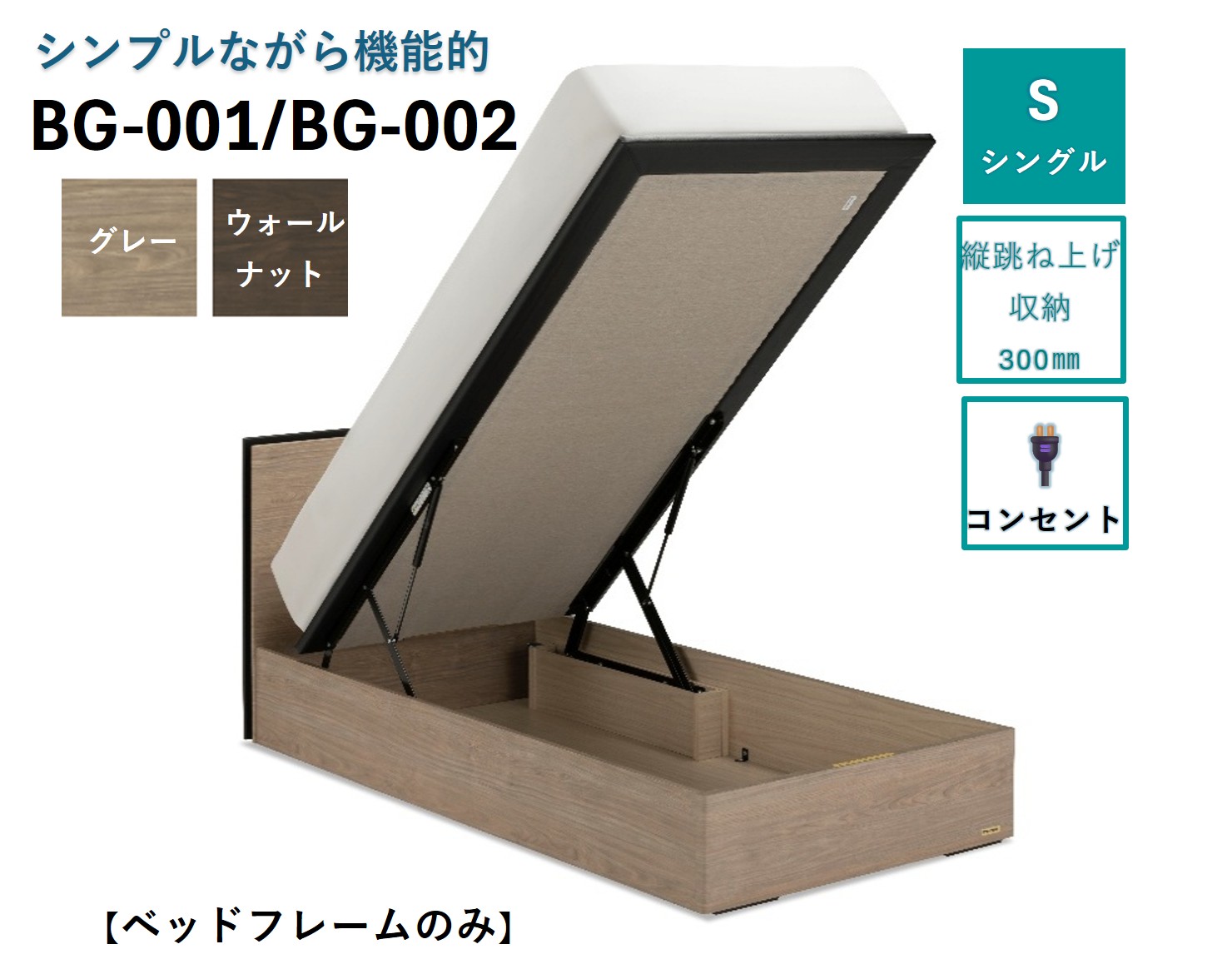 フランスベッド BG-001（跳ね上げ収納タイプ 300mm）シングル【ベッドフレームのみ】