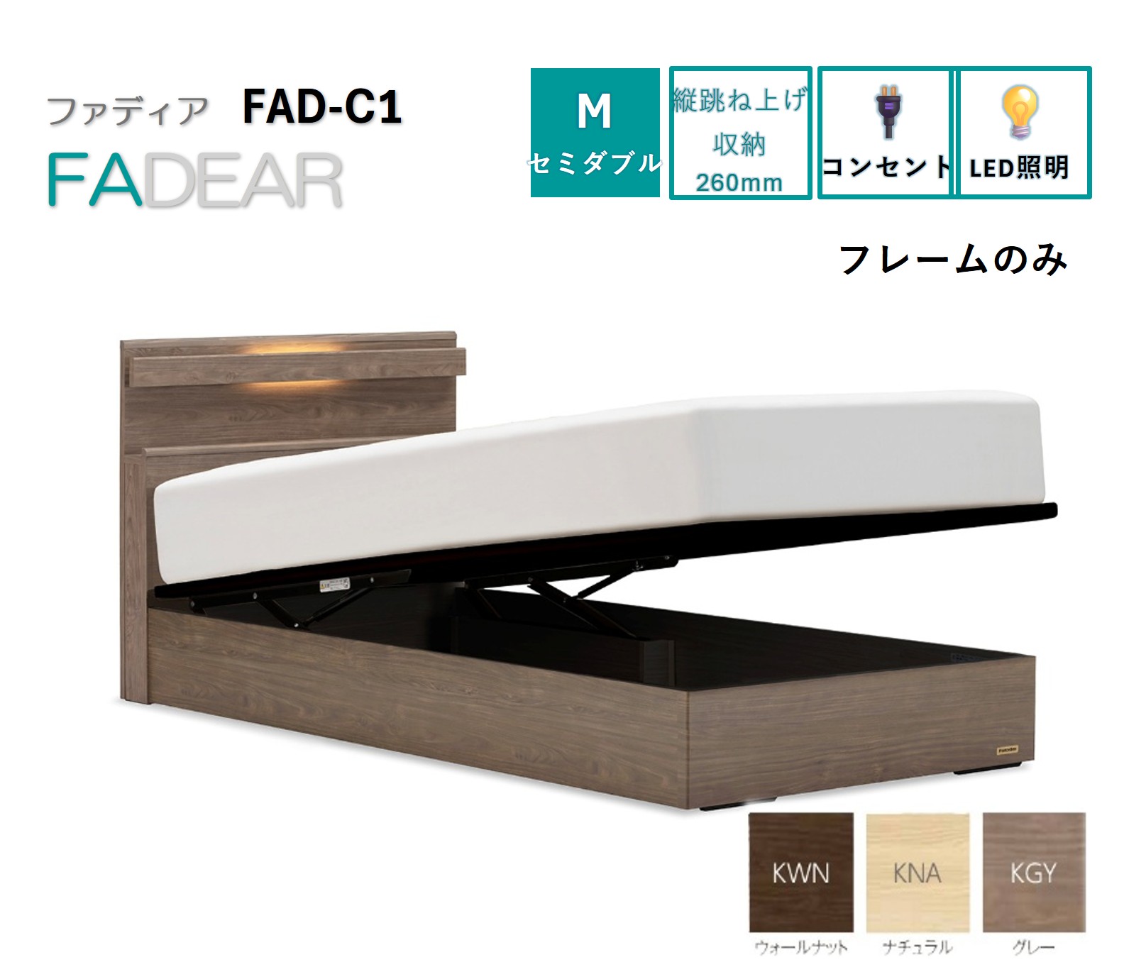 フランスベッド ファディア FAD-C1 TS（縦跳ね上げ収納260mm） 【 フレームのみ 】 M セミダブル