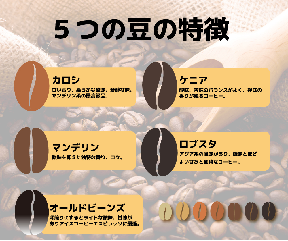 BU009　今泉珈琲店200g×5袋深煎り豆セット「カロシ、マンデ