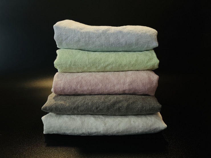 EG088_柔らか加工のリネン100％のフェイスタオル5枚（5色）セ