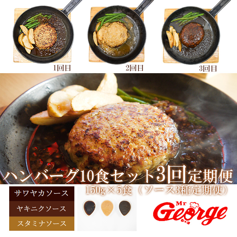 FT007_ジョージハンバーグ10食セット人気のソース３種類付定