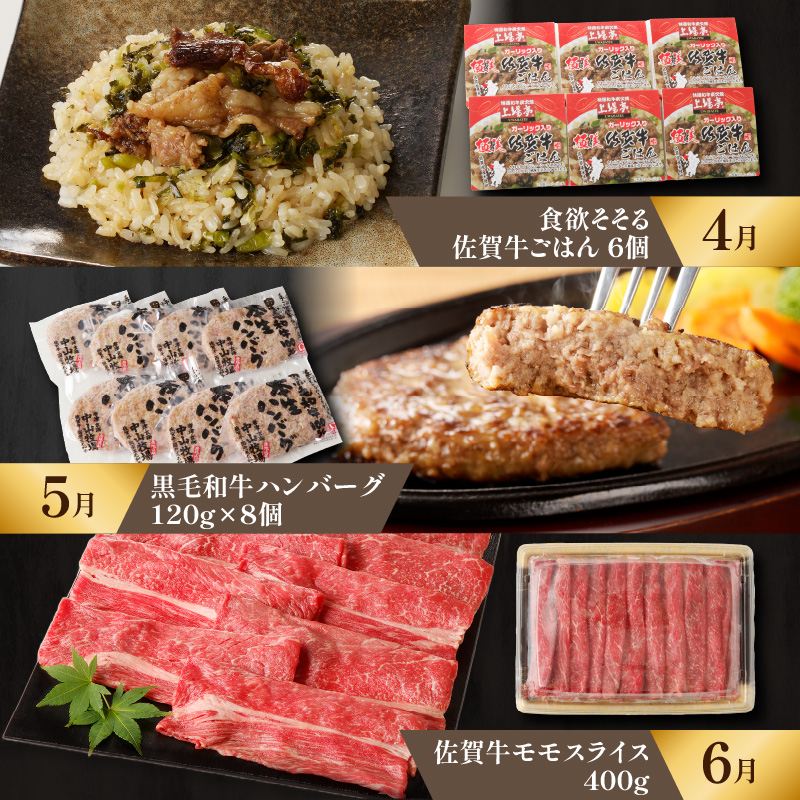【上撰】佐賀牛・県産和牛　極味肉定期便（毎月1回　計12回お届け）／ 定期便 佐賀牛 黒毛和牛 国産 佐賀県産和牛 ハンバーグ 炙り焼き カルビ モモ スライス 餃子 しゃぶしゃぶ すき焼き 切り落とし 焼肉 牛肉 肉 A5 A4 セット 佐賀県 玄海町 【上撰】極味肉定期便