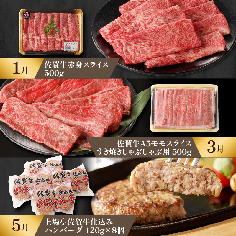 【佳撰】佐賀牛-赤身-極味肉定期便（隔月1回　計6回お届け）／ 定期便 佐賀牛 黒毛和牛 国産 赤身 スライス 薄切り ハンバーグ ブロック ステーキ しゃぶしゃぶ すき焼き 焼肉 牛肉 肉 A5 A4 セット 佐賀県 玄海町 【佳撰】赤身-極味肉定期便