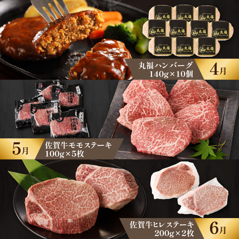 【特上】佐賀牛-赤身-極味肉定期便（毎月1回　計12回お届け）／ 定期便 佐賀牛 黒毛和牛 国産 モモ スライス 薄切り ヒレ ステーキ ハンバーグ ローストビーフ 赤身 しゃぶしゃぶ すき焼き 焼肉 牛肉 肉 A5 A4 セット 佐賀県 玄海町 【特上】赤身-極味肉定期便