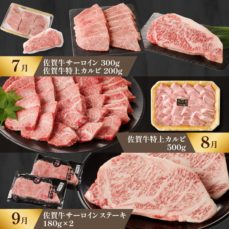 【特上】佐賀牛　極味肉定期便（毎月1回　計12回お届け）／ 定期便 佐賀牛 黒毛和牛 国産 モモ スライス 薄切り ロース ステーキ ヒレ サーロイン カルビ ローストビーフ しゃぶしゃぶ すき焼き 焼肉 牛肉 肉 A5 A4 セット 佐賀県 玄海町 【特上】極味肉定期便