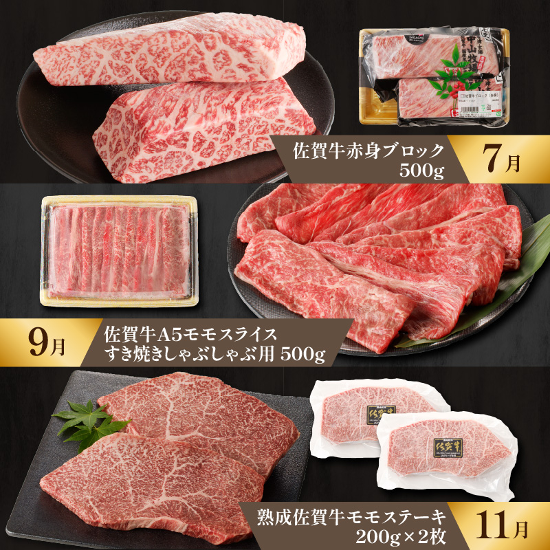 【佳撰】佐賀牛-赤身-極味肉定期便（隔月1回　計6回お届け）／ 定期便 佐賀牛 黒毛和牛 国産 赤身 スライス 薄切り ハンバーグ ブロック ステーキ しゃぶしゃぶ すき焼き 焼肉 牛肉 肉 A5 A4 セット 佐賀県 玄海町 【佳撰】赤身-極味肉定期便