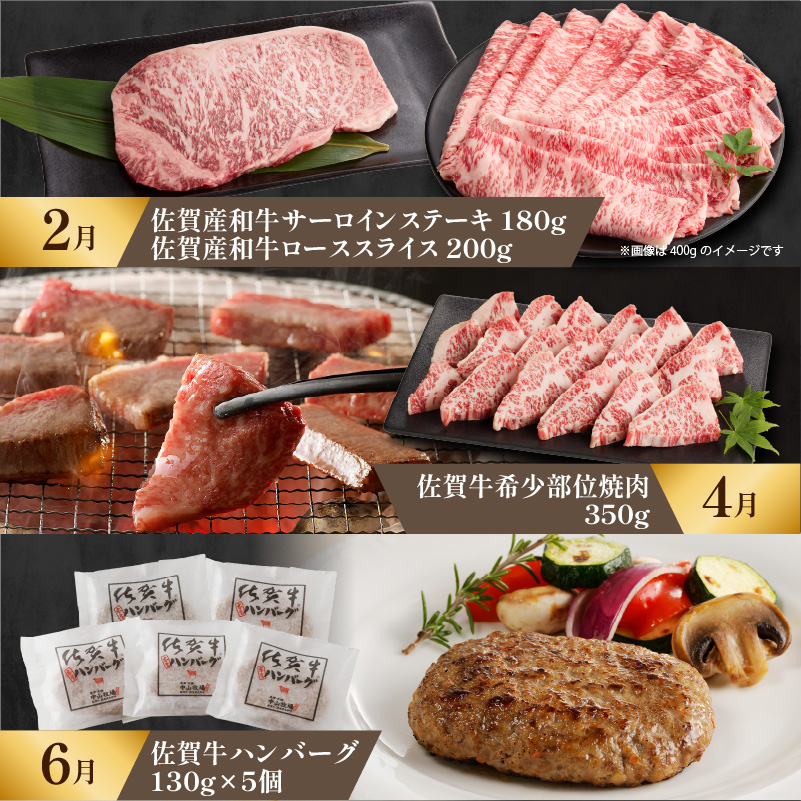【定期便6回（偶数月）】中山牧場 厳選ギフト定期便 ／ 佐賀牛 サーロイン ロース モモ 霜降り 赤身 ローストビーフ ステーキ スライス 薄切り 希少部位 すき焼き しゃぶしゃぶ 焼肉 カレー 佐賀産和牛 黒毛和牛 牛肉 肉 定期便 セット A5 A4 冷凍 国産 佐賀県 玄海町 6回／偶数月